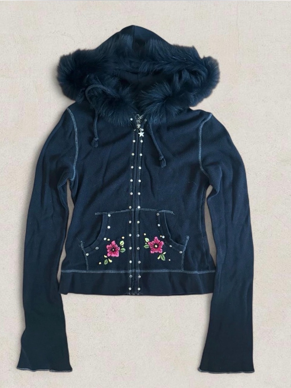 Soul Revival Black Hooded Zip Jacket with Contrast Stitching
